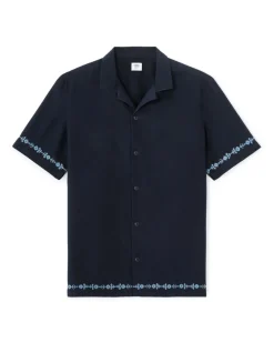 Geborduurd shirt met normale pasvorm, 100% katoen - marineblauw
