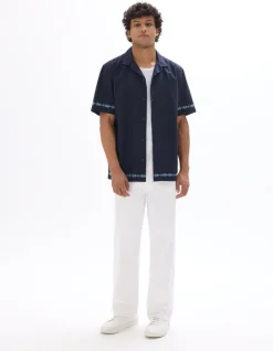 Geborduurd shirt met normale pasvorm, 100% katoen - marineblauw
