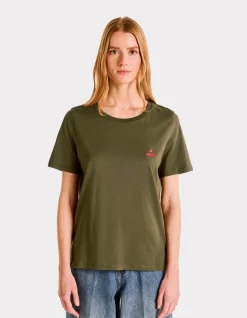Geborduurd T-shirt met ronde hals - kaki