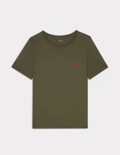 Geborduurd T-shirt met ronde hals - kaki