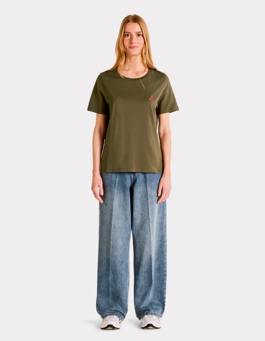 Geborduurd T-shirt met ronde hals - kaki