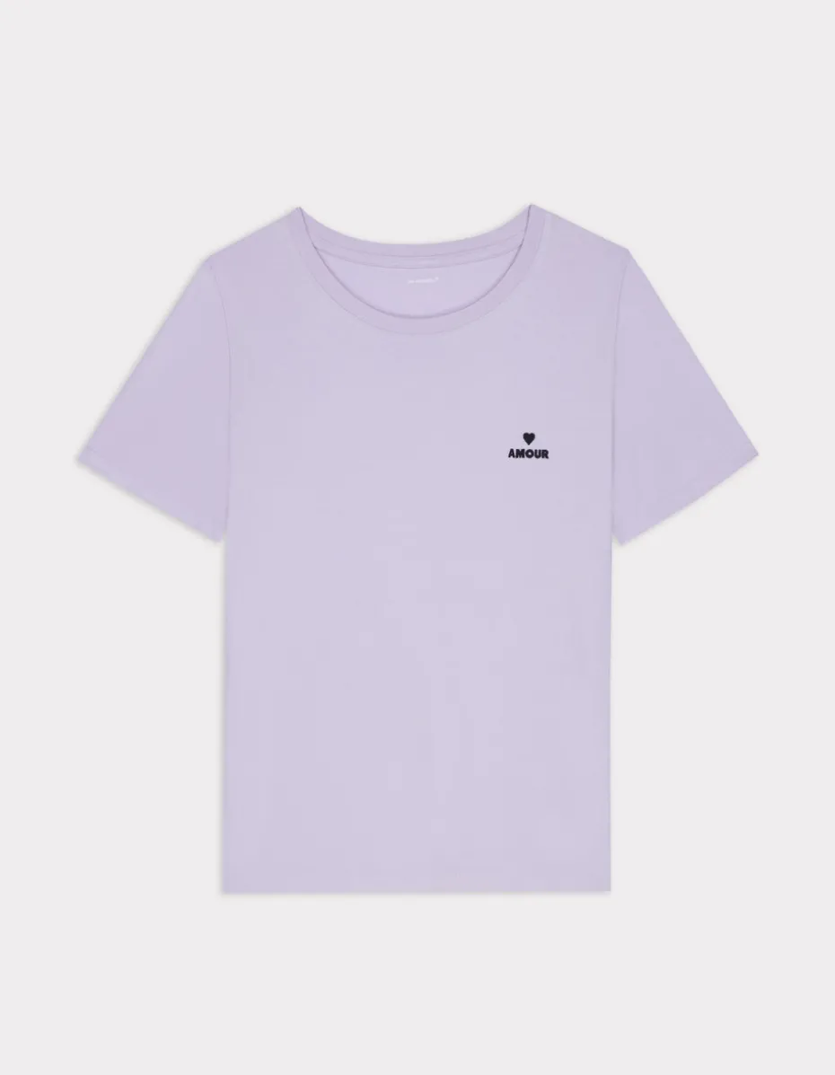 Geborduurd T-shirt met ronde hals - paars