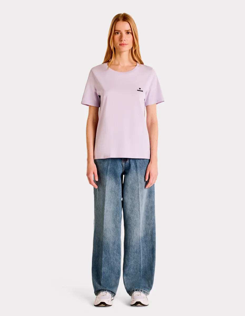 Geborduurd T-shirt met ronde hals - paars