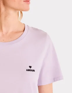 Geborduurd T-shirt met ronde hals - paars