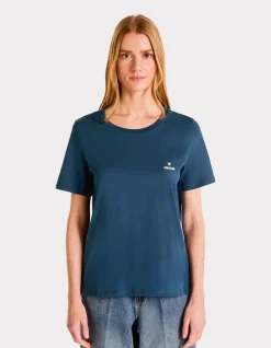 Geborduurd T-shirt met ronde hals - blauw