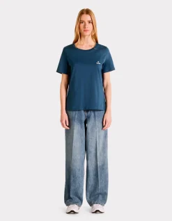 Geborduurd T-shirt met ronde hals - blauw