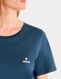 Geborduurd T-shirt met ronde hals - blauw