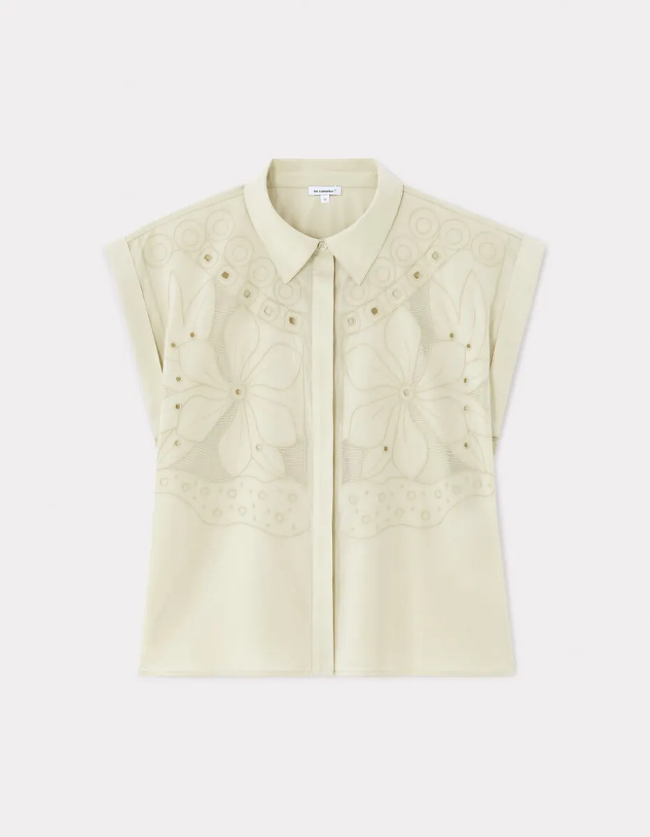 Geborduurde mouwloze blouse - grijs