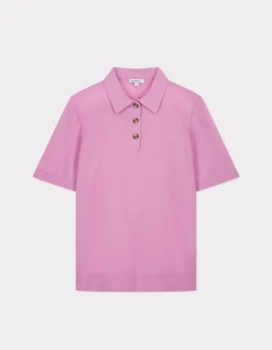 Gebreide polotrui met korte mouwen - roze