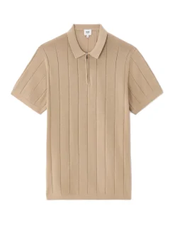 Gebreide regular fit polo met ritskraag - beige