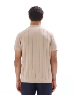 Gebreide regular fit polo met ritskraag - beige