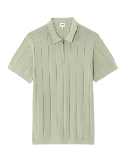 Gebreide regular fit polo met ritskraag - Saliegroen