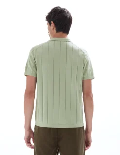 Gebreide regular fit polo met ritskraag - Saliegroen