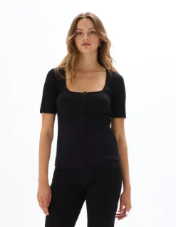 Geknoopt kortemouw T-shirt - Zwart