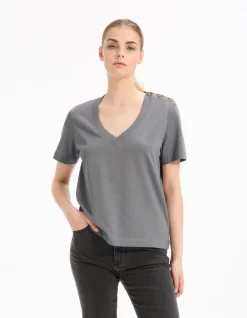 Geknopt T-shirt van zacht katoen - grijs