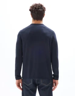 Gemêleerde katoenen rondehalstrui - marineblauw