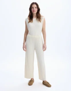 Geplooide gebreide broek - beige