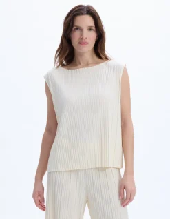 Geplooide mesh top - beige