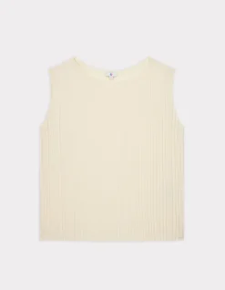 Geplooide mesh top - beige