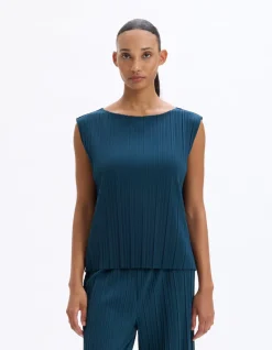Geplooide mesh top - blauw