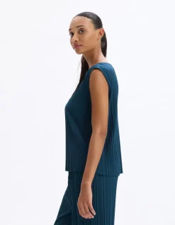 Geplooide mesh top - blauw