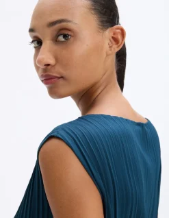 Geplooide mesh top - blauw