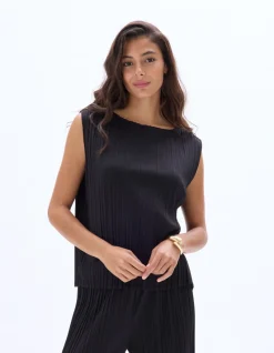 Geplooide mesh top - zwart