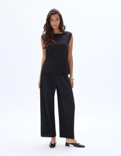 Geplooide mesh top - zwart