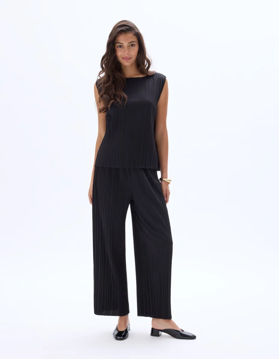 Geplooide mesh top - zwart