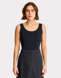 Geribbeld gebreid tanktopje - marineblauw
