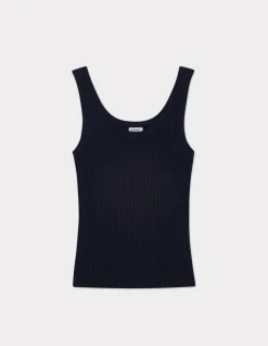 Geribbeld gebreid tanktopje - marineblauw