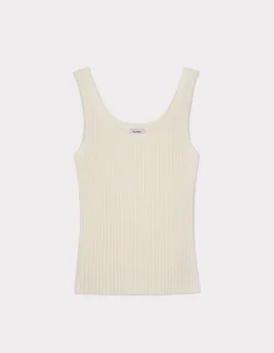 Geribbeld gebreid tanktopje - ecru