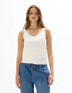 Geribbeld kanten tanktopje - ecru