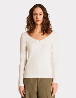 Geribbeld T-shirt met lange mouwen - ecru
