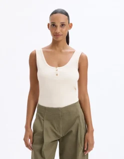 Geribbelde cropped tanktop - beige