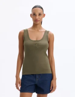 Geribbelde cropped tanktop - kaki
