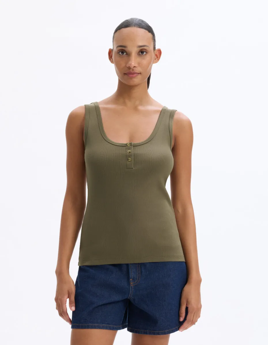 Geribbelde cropped tanktop - kaki