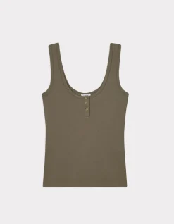 Geribbelde cropped tanktop - kaki