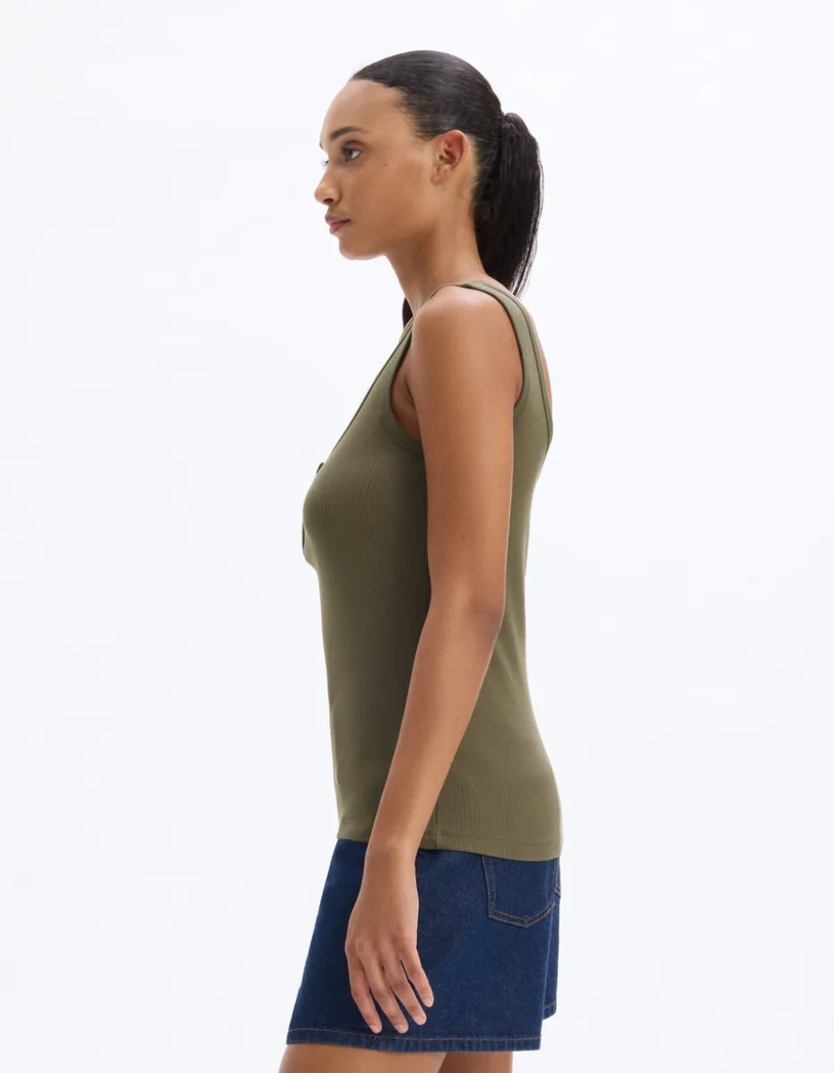 Geribbelde cropped tanktop - kaki