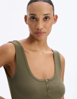 Geribbelde cropped tanktop - kaki