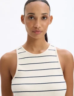 Geribbelde gestreepte tanktop - marineblauw