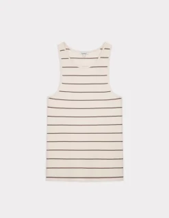 Geribbelde gestreepte tanktop - kaki