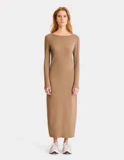 Geribbelde lange jurk - beige
