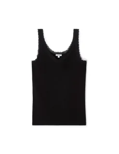 Geribbelde tanktop met kant - zwart