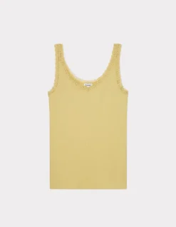 Geribbelde tanktop met kant - geel