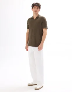 Geribd gebreide regular fit polo - taupe