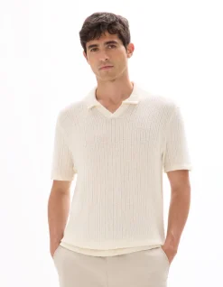 Geribd gebreide regular fit polo - beige