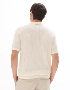 Geribd gebreide regular fit polo - beige