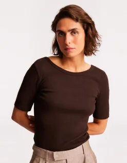 Geribd T-shirt korte mouw - bruin