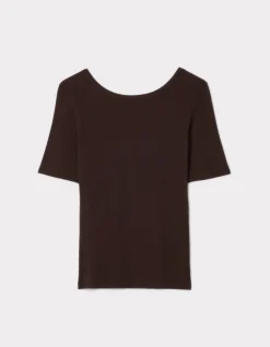 Geribd T-shirt korte mouw - bruin